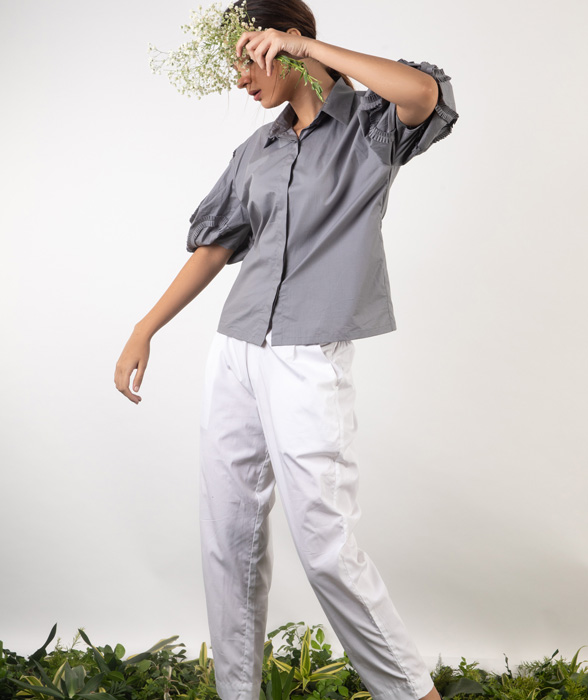 studio moda The Ruche Balloon Sleeved Shirt