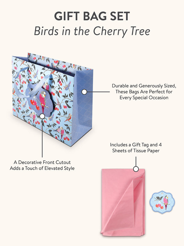 Studio Oh Birds In The Cherry Tree Large Horizontal Die-Cut Gift Bag With Tissue