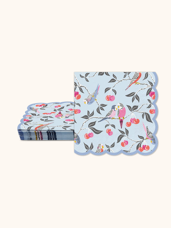 Studio Oh Birds In The Cherry Tree Scalloped Beverage Napkins