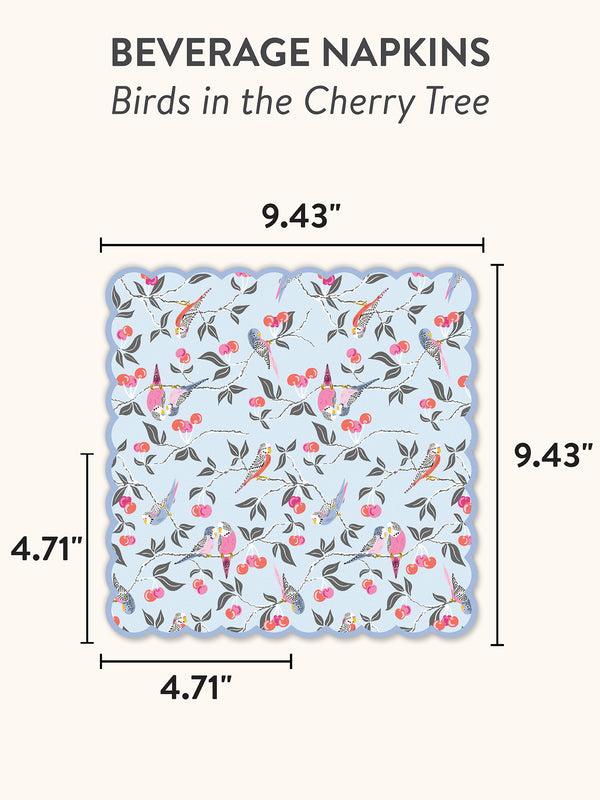 Studio Oh Birds In The Cherry Tree Scalloped Beverage Napkins