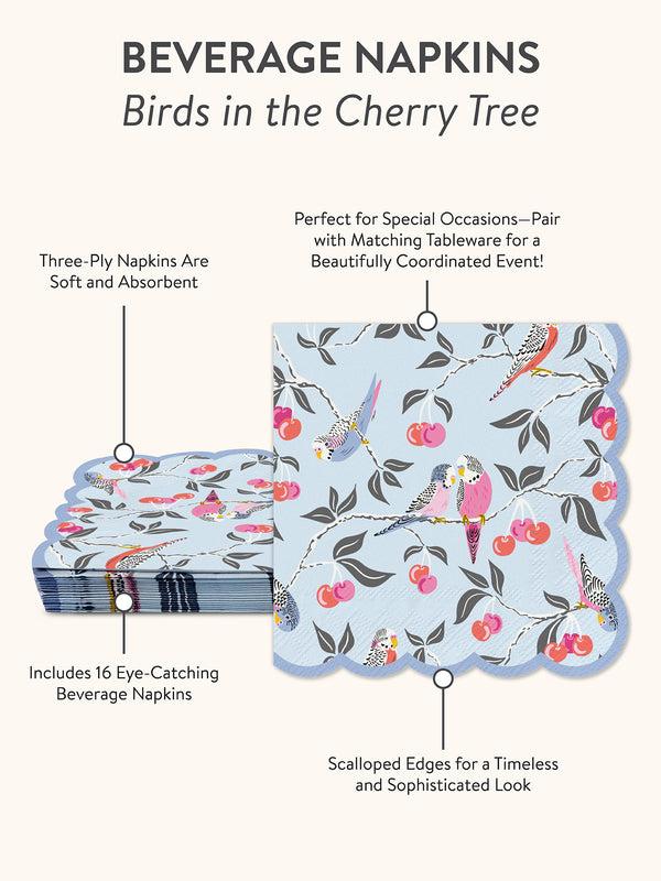 Studio Oh Birds In The Cherry Tree Scalloped Beverage Napkins