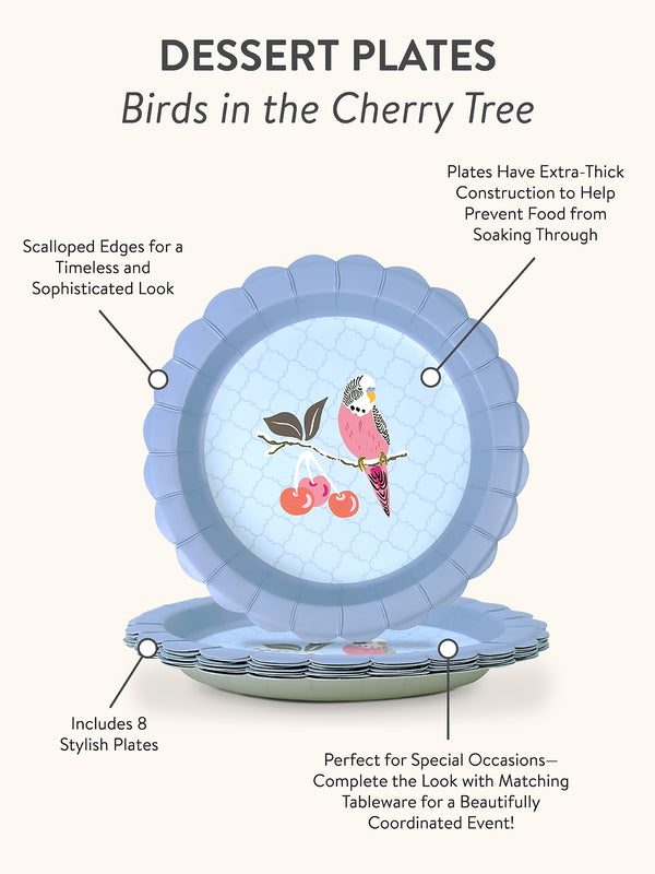 Studio Oh Birds In The Cherry Tree Scalloped Dessert Plates