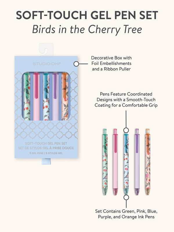 Studio Oh Birds In The Cherry Tree Soft-Touch Gel Pen Set