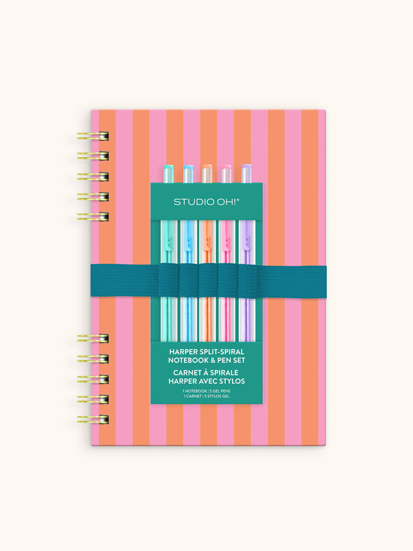 studio oh Cabana Stripes Harper Split-Spiral Notebook & Pen Set