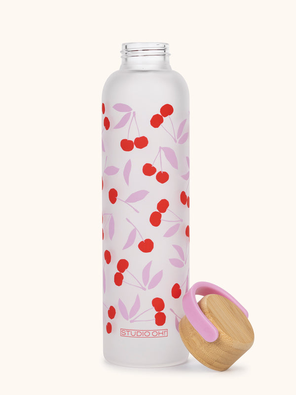 Studio Oh Cherry Sweet Glass Water Bottle With Bamboo Lid