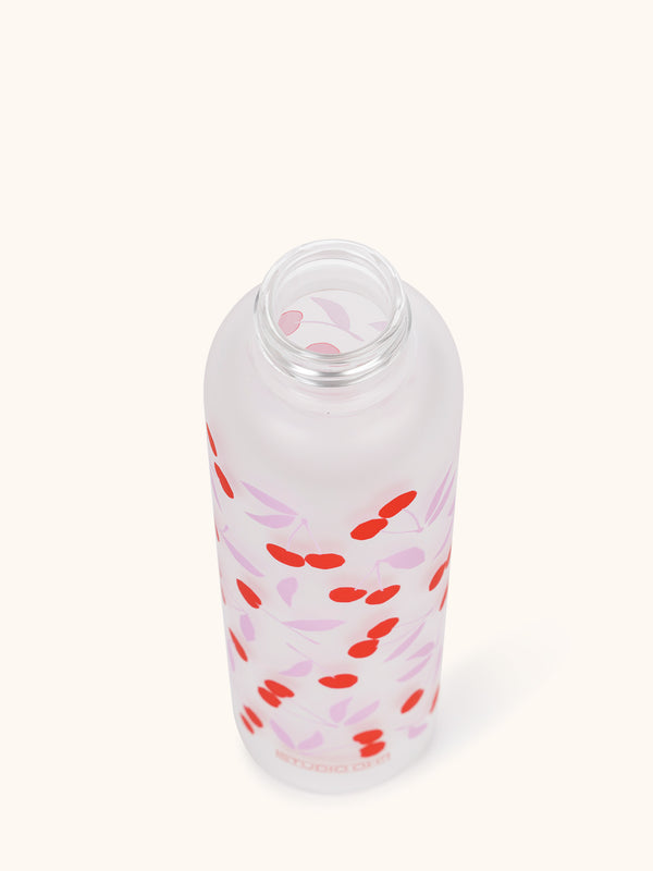 Studio Oh Cherry Sweet Glass Water Bottle With Bamboo Lid