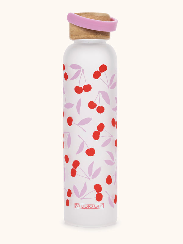 studio oh Cherry Sweet Glass Water Bottle with Bamboo Lid