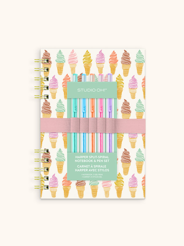 studio oh Cool & Creamy Harper Split-Spiral Notebook & Pen Set