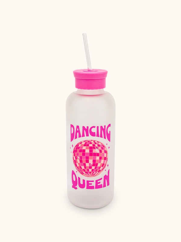 studio oh Dancing Queen Glass Water Bottle with Straw