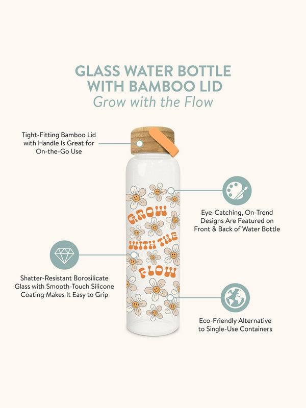 Studio Oh Grow With The Flow Glass Water Bottle With Bamboo Lid