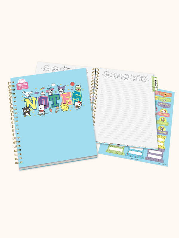 Studio Oh Hello Kitty And Friends College Letters Blue Extra-Large Spiral Notebook With Pocket & Sticker Sheet