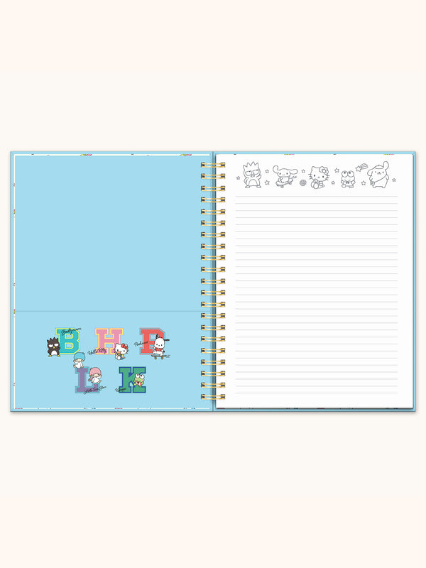 Studio Oh Hello Kitty And Friends College Letters Blue Extra-Large Spiral Notebook With Pocket & Sticker Sheet