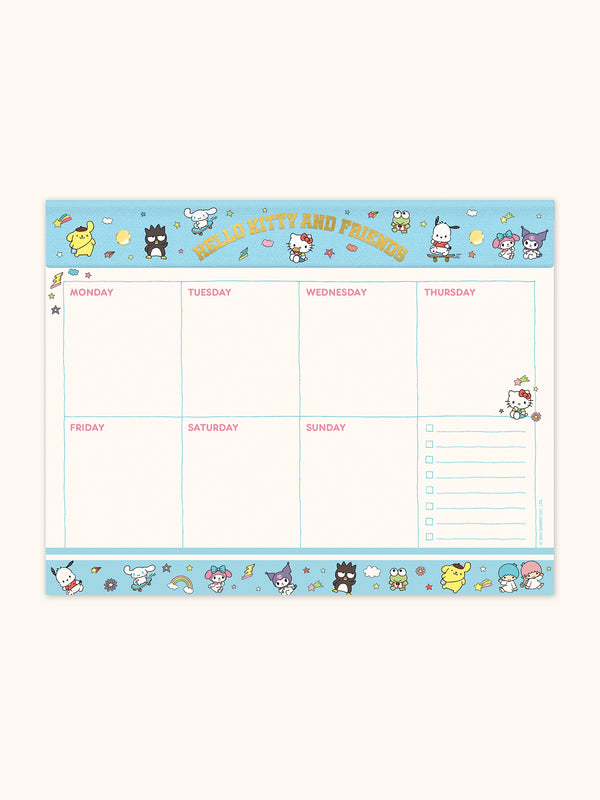studio oh Hello Kitty and Friends College Letters Blue Weekly Desk Pad with Grommets & Sticker Sheet
