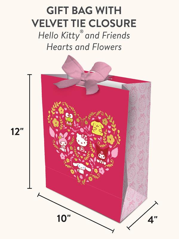 Studio Oh Hello Kitty And Friends Hearts And Flowers Large Gift Bag With Velvet Tie Closure