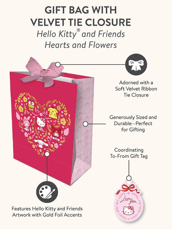 Studio Oh Hello Kitty And Friends Hearts And Flowers Large Gift Bag With Velvet Tie Closure