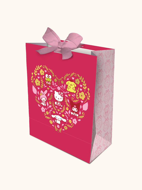 studio oh Hello Kitty and Friends Hearts and Flowers Large Gift Bag with Velvet Tie Closure