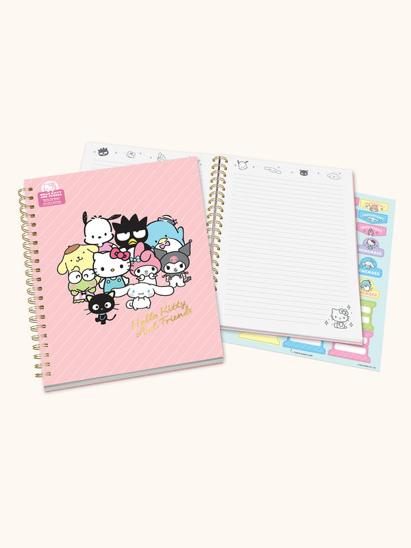 Studio Oh Hello Kitty And Friends Pink Pinstripe Extra-Large Spiral Notebook With Pocket & Sticker Sheet