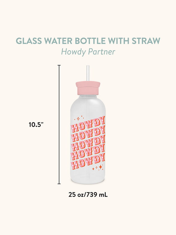 Studio Oh Howdy Partner Glass Water Bottle With Straw