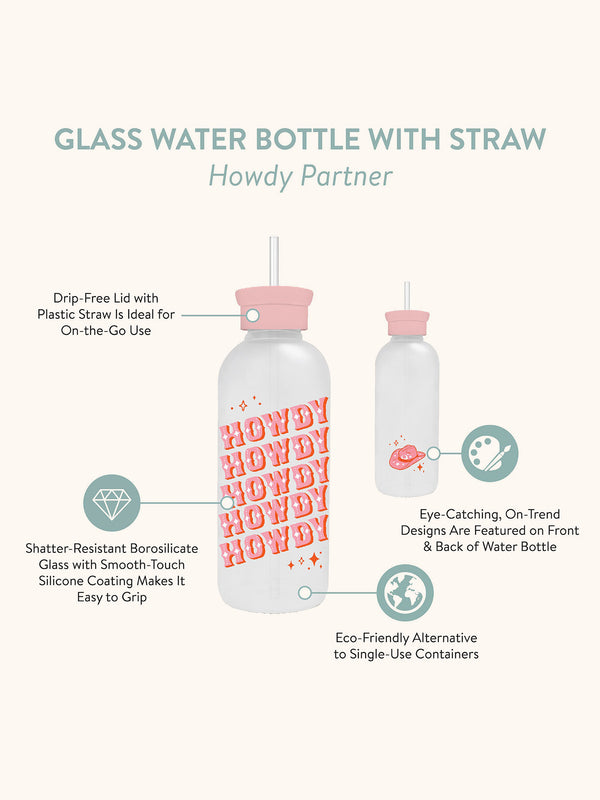 Studio Oh Howdy Partner Glass Water Bottle With Straw