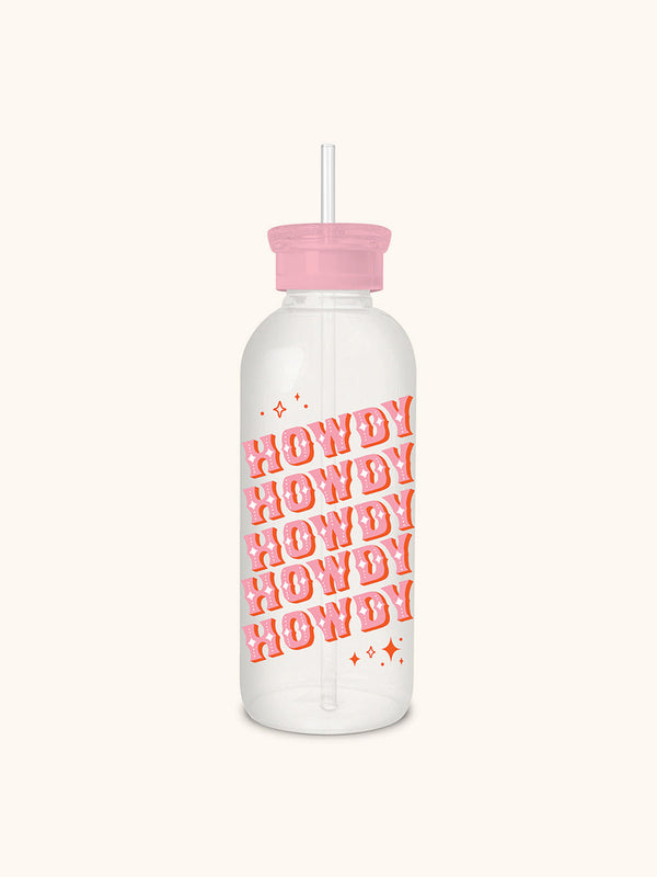 studio oh Howdy Partner Glass Water Bottle with Straw