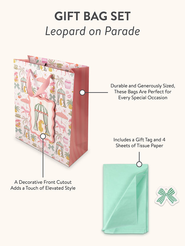 Studio Oh Leopard On Parade Large Vertical Die-Cut Gift Bag With Tissue