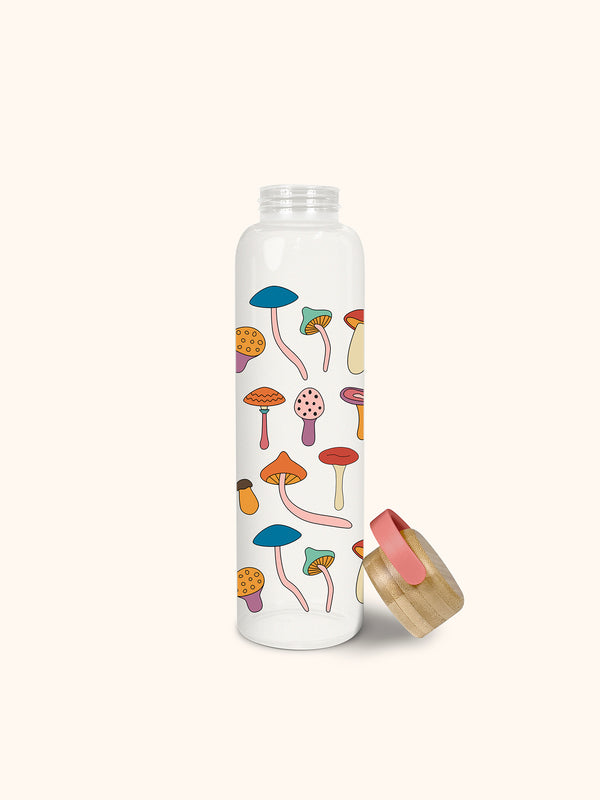 Studio Oh Mushroom Melody Glass Water Bottle With Bamboo Lid