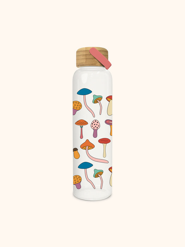 studio oh Mushroom Melody Glass Water Bottle with Bamboo Lid