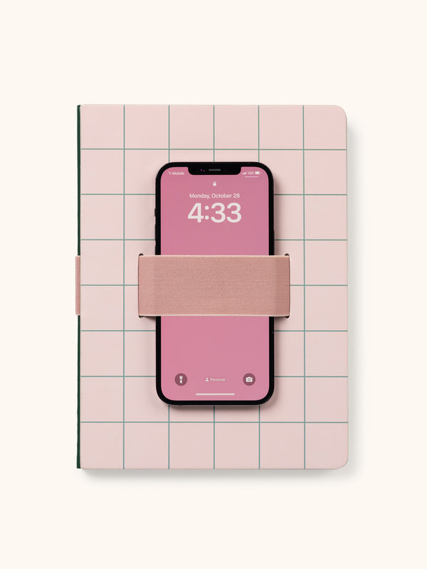 Studio Oh Peach & Green Grid Casey Notebook With Phone Loop