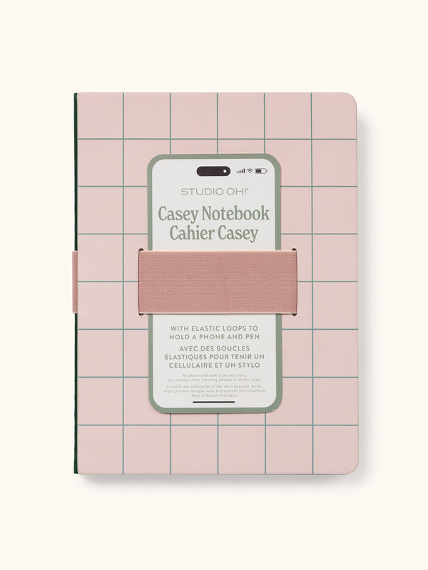 studio oh Peach & Green Grid Casey Notebook with Phone Loop