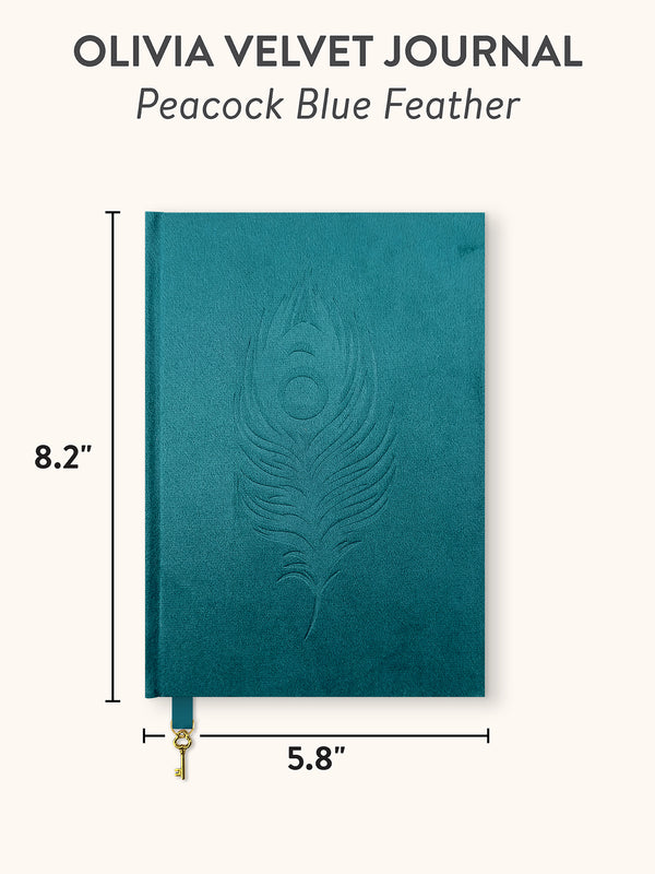 Studio Oh Peacock Blue Feather Olivia Velvet A5 Journal
