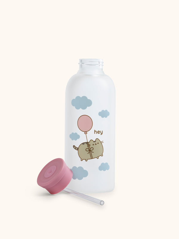 Studio Oh Pusheen Balloon Ride Glass Water Bottle With Straw