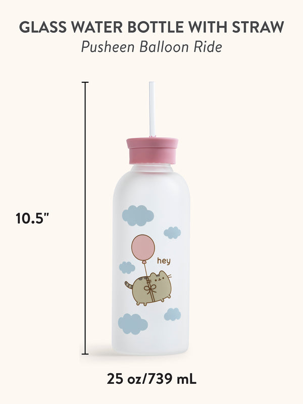 Studio Oh Pusheen Balloon Ride Glass Water Bottle With Straw