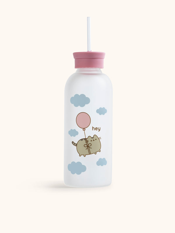 studio oh Pusheen Balloon Ride Glass Water Bottle with Straw