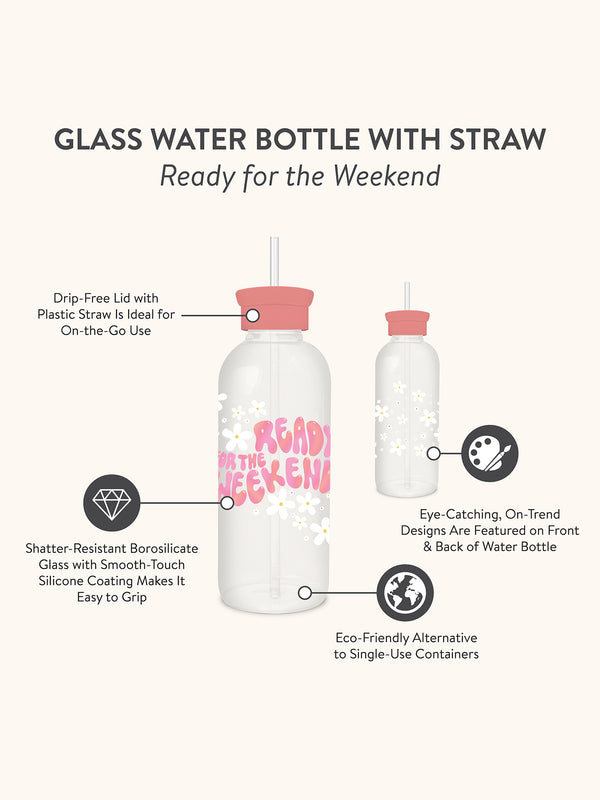 Studio Oh Ready For The Weekend Glass Water Bottle With Straw