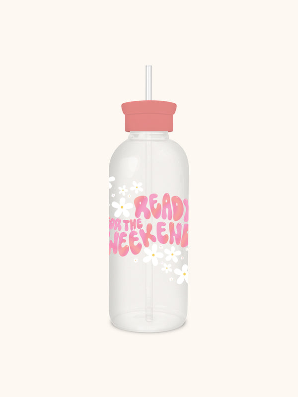 studio oh Ready for the Weekend Glass Water Bottle with Straw