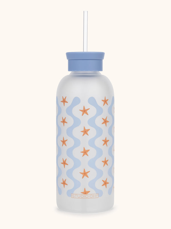 Studio Oh Riding The Waves Glass Water Bottle With Straw