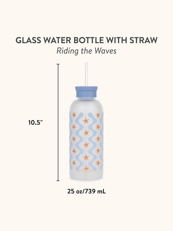 Studio Oh Riding The Waves Glass Water Bottle With Straw