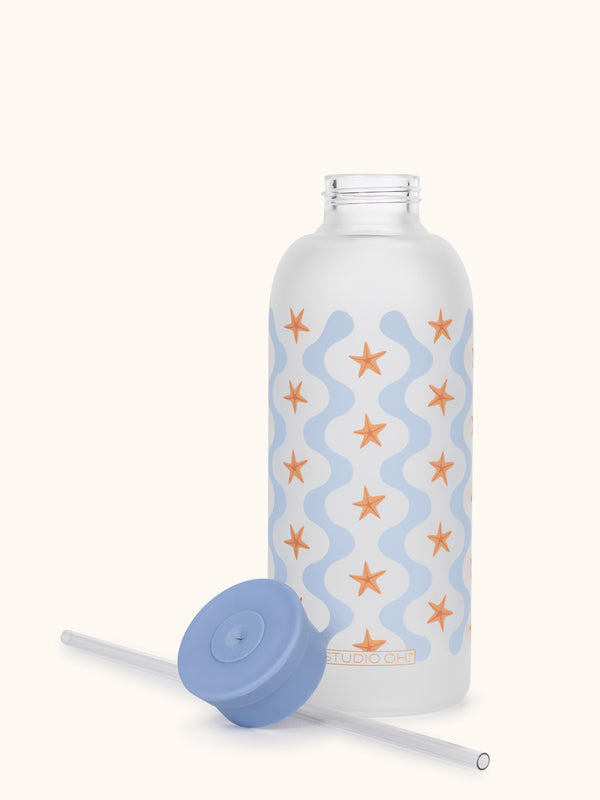 studio oh Riding the Waves Glass Water Bottle with Straw