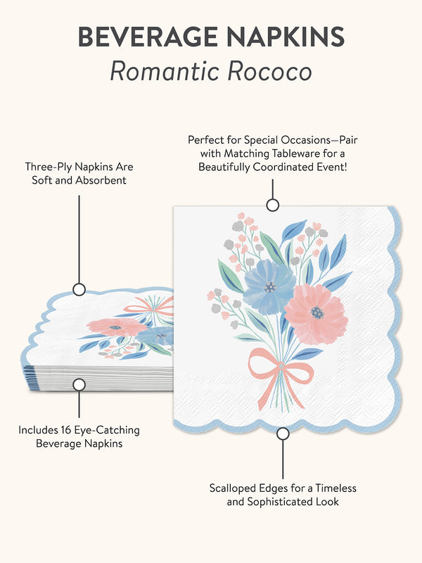 Studio Oh Romantic Rococo Scalloped Beverage Napkins