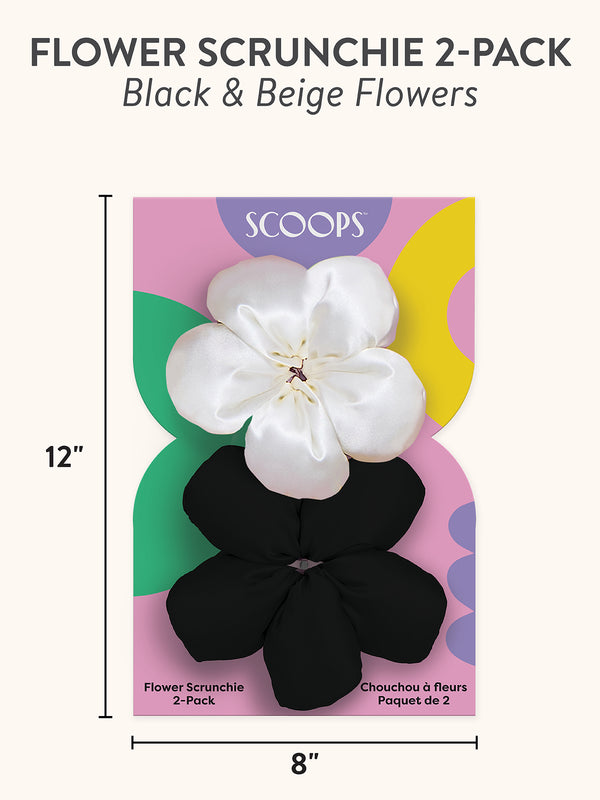 Studio Oh SCOOPS Beauty Flower Scrunchie 2-Pack Black & Beige Flowers