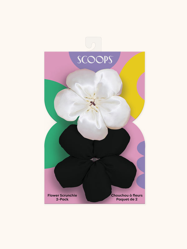 studio oh SCOOPS Beauty Flower Scrunchie 2-Pack Black & Beige Flowers