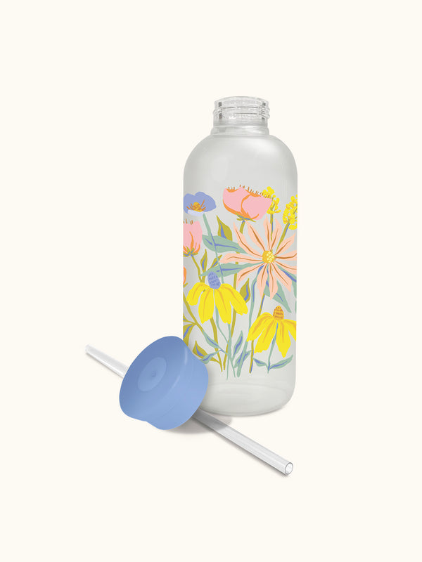 Studio Oh Spring Time Blooms Glass Water Bottle With Straw