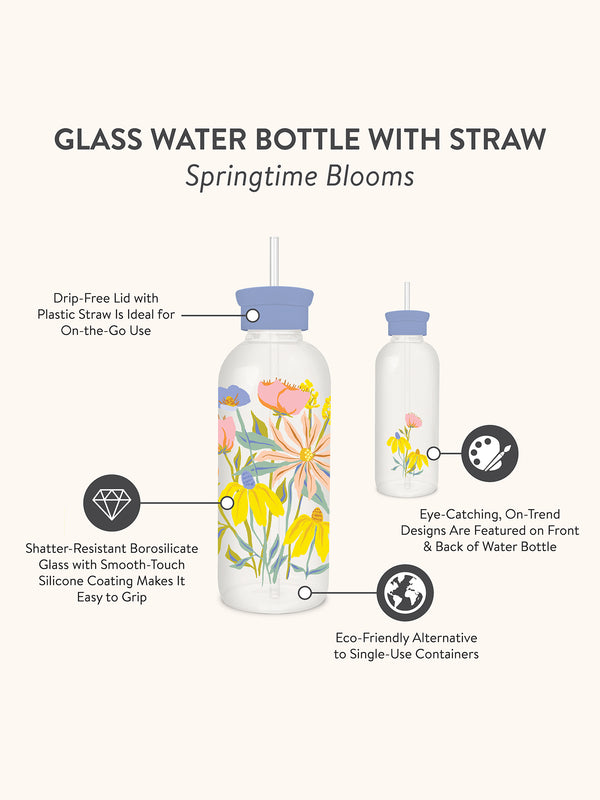 Studio Oh Spring Time Blooms Glass Water Bottle With Straw