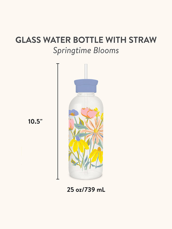 Studio Oh Spring Time Blooms Glass Water Bottle With Straw