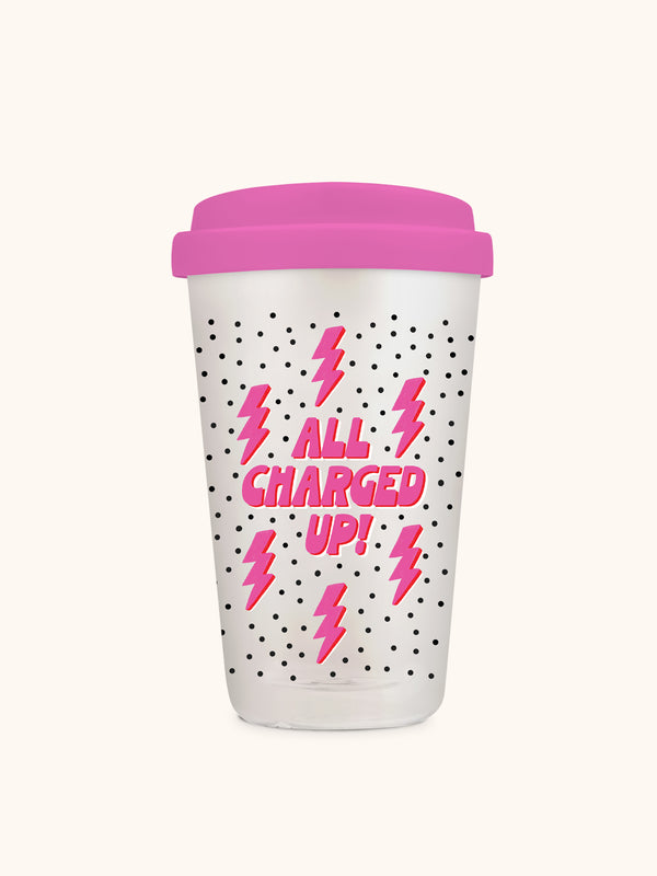 studio oh All Charged Up Glass Coffee Tumbler