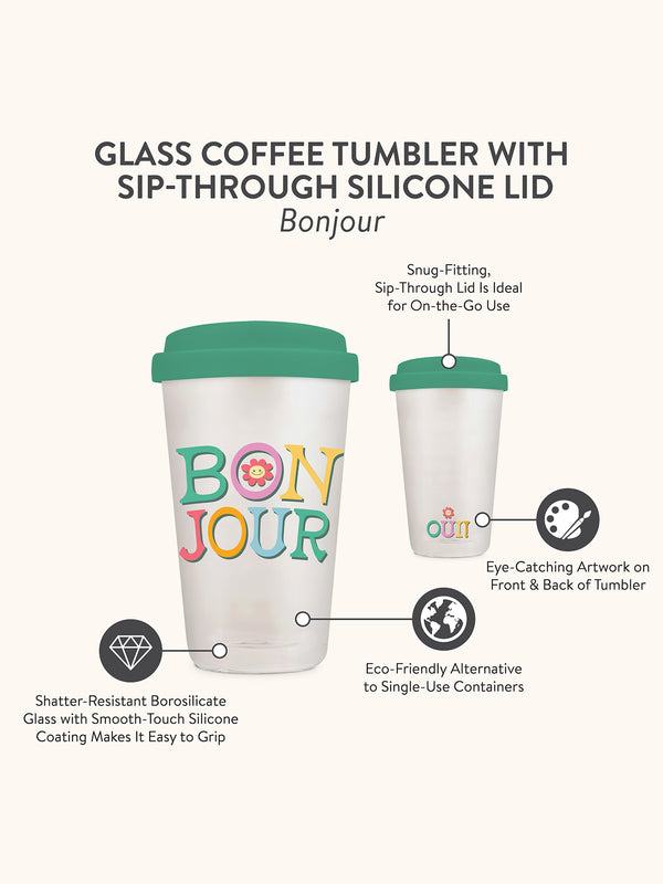 Studio Oh Bonjour Glass Coffee Tumbler