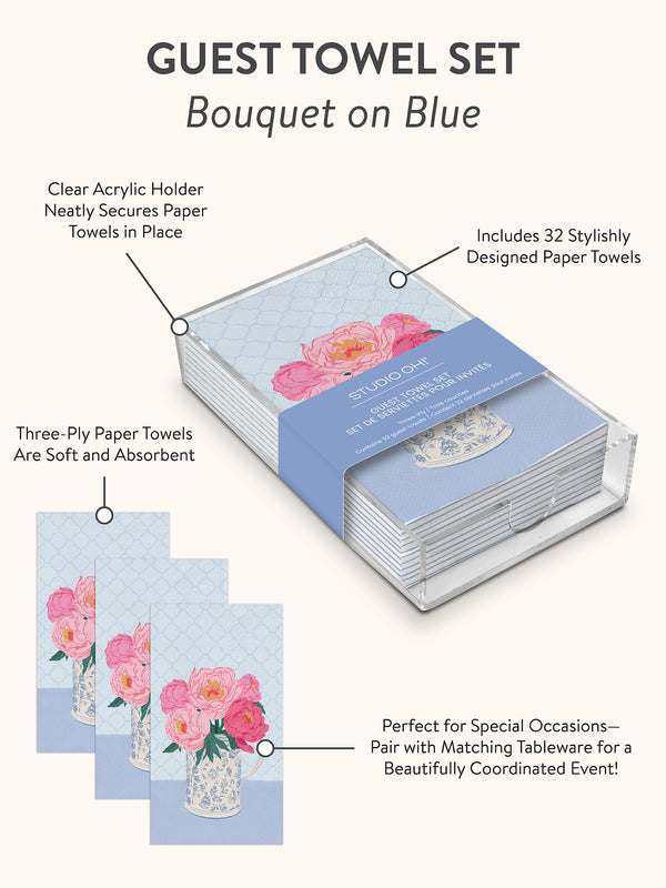 Studio Oh Bouquet On Blue Guest Towel Set