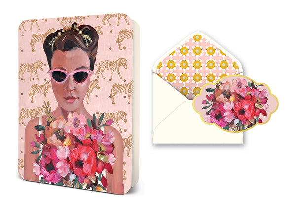 studio oh Girl with Bouquet Deluxe Greeting Card