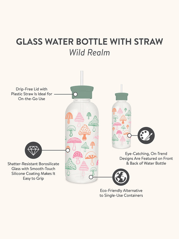 Studio Oh Wild Realm Glass Water Bottle With Straw
