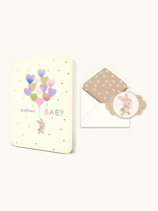 studio oh Welcome Baby Heart Balloons Deluxe Greeting Card